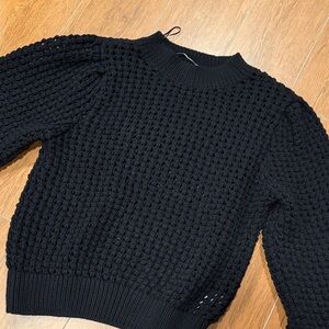 Zara Textured Black Crew Neck Sweater